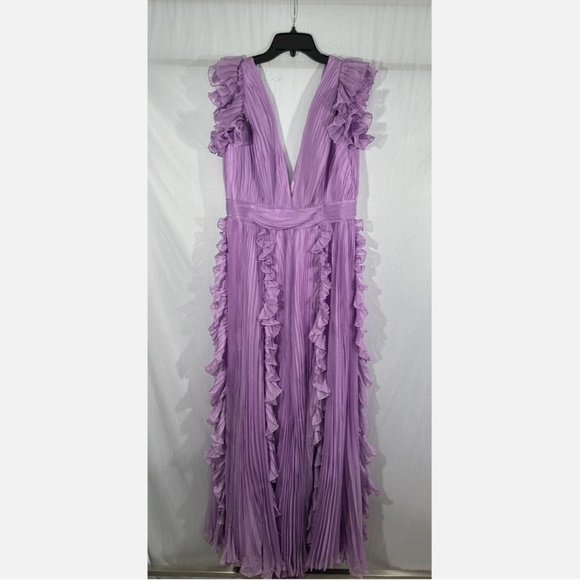 NEW IEENA Mac Duggal [ 12 ] Pleated Ruffle Cap Sleeve‎ Flowy A Gown Lilac Purple - Picture 8 of 16